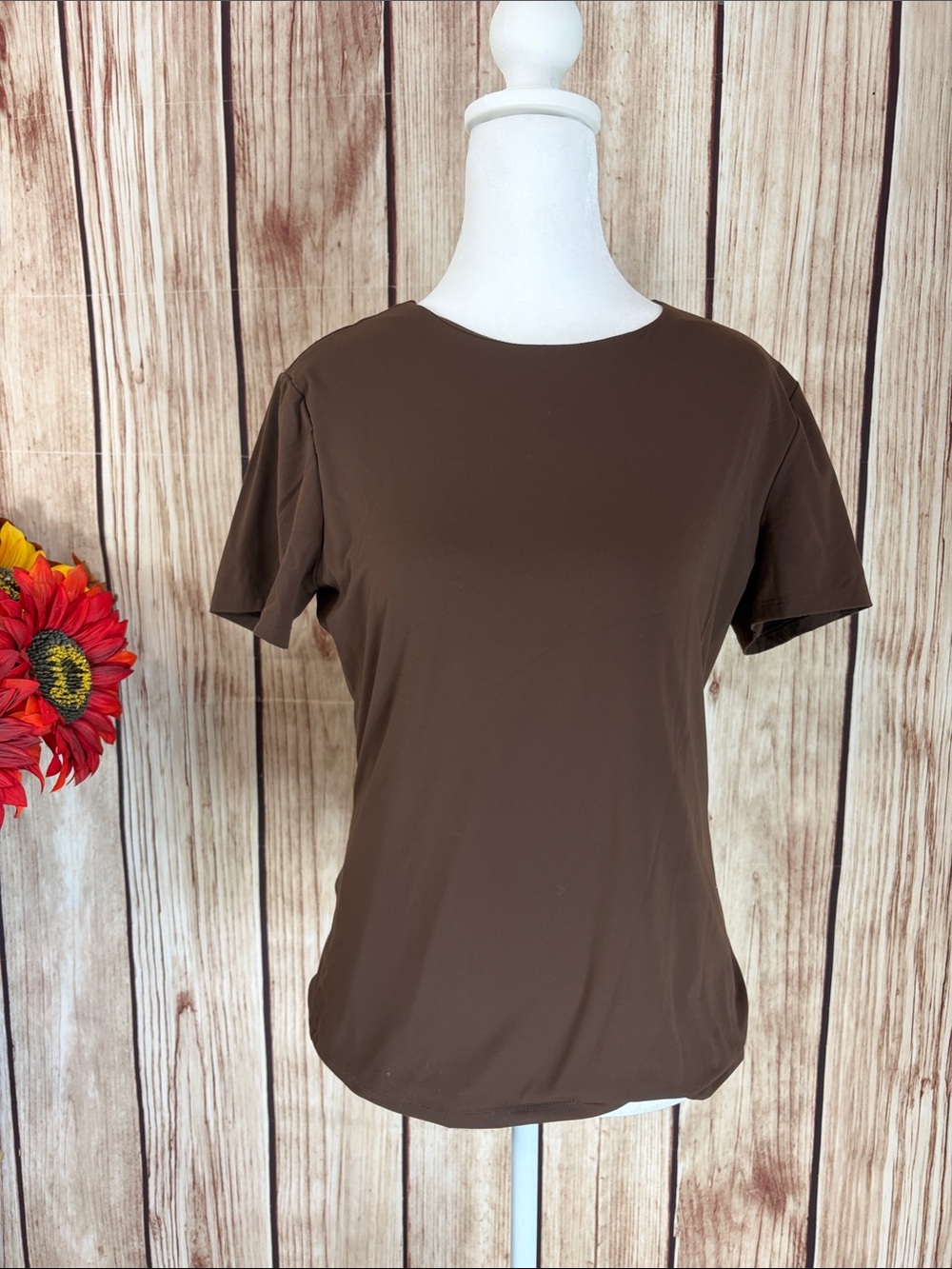 Lands’ End Soft Layered Classic Brown Crewneck Top - Versatile Everyday Tee